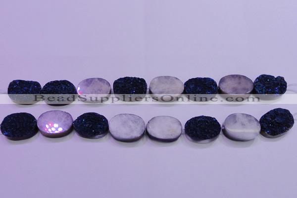 CAG8196 7.5 inches 18*25mm oval blue plated druzy agate beads