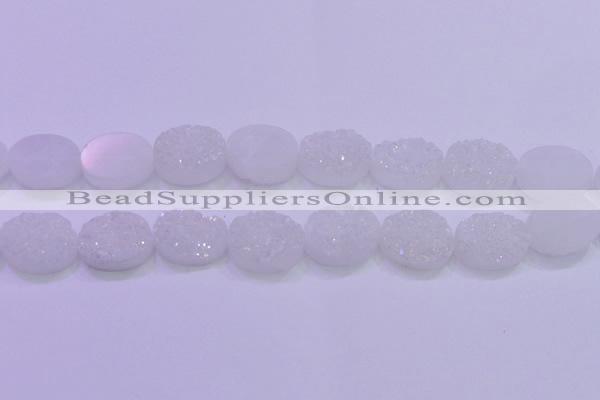 CAG8200 7.5 inches 20*30mm oval white plated druzy agate beads