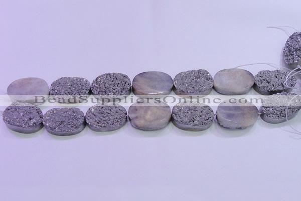 CAG8202 7.5 inches 20*30mm oval silver plated druzy agate beads