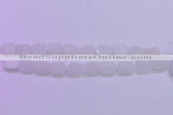 CAG8210 Top drilled 10*14mm rectangle white plated druzy agate beads