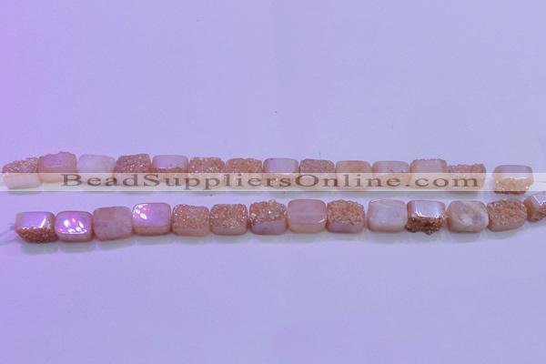 CAG8211 Top drilled 10*14mm rectangle champagne plated druzy agate beads