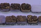 CAG8213 Top drilled 10*14mm rectangle glod plated druzy agate beads