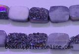 CAG8214 Top drilled 10*14mm rectangle rainbow plated druzy agate beads