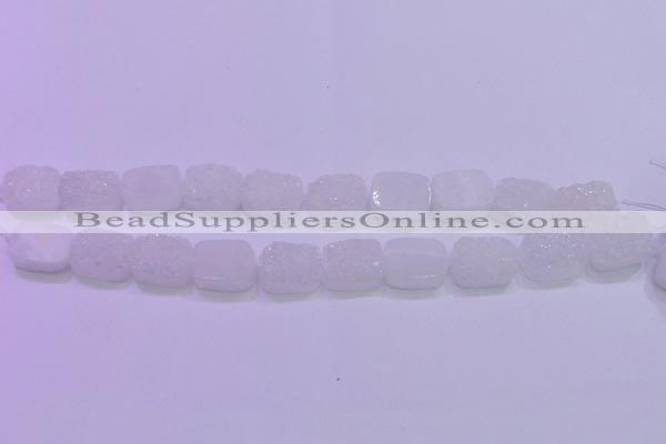 CAG8220 Top drilled 12*16mm rectangle white plated druzy agate beads