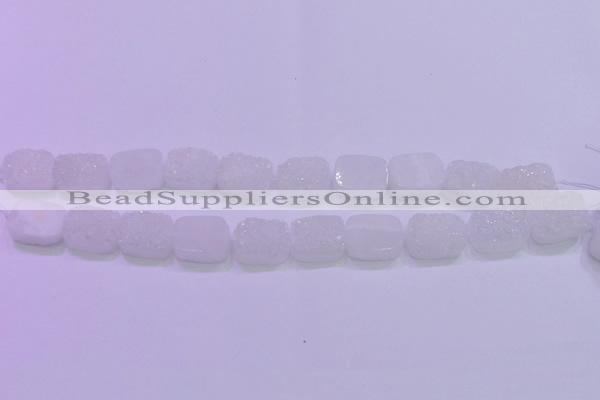 CAG8230 Top drilled 13*18mm rectangle white plated druzy agate beads