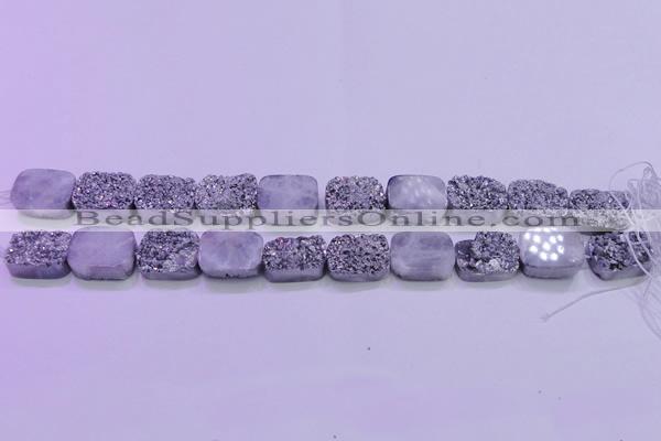 CAG8242 Top drilled 15*20mm rectangle silver plated druzy agate beads