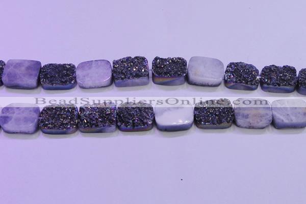 CAG8254 Top drilled 18*25mm rectangle rainbow plated druzy agate beads