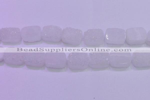 CAG8260 Top drilled 20*30mm rectangle white plated druzy agate beads