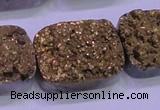 CAG8263 Top drilled 20*30mm rectangle glod plated druzy agate beads