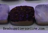 CAG8265 Top drilled 20*30mm rectangle purple plated druzy agate beads