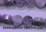 CAG8342 7.5 inches 12mm coin silver plated druzy agate beads