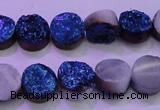 CAG8346 7.5 inches 12mm coin blue plated druzy agate beads