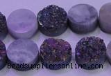 CAG8354 7.5 inches 14mm coin rainbow plated druzy agate beads