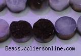 CAG8355 7.5 inches 14mm coin purple plated druzy agate beads