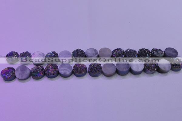 CAG8364 7.5 inches 16mm coin rainbow plated druzy agate beads