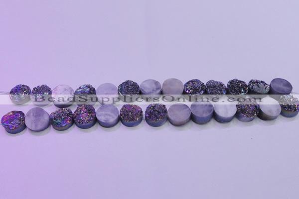 CAG8374 7.5 inches 18mm coin rainbow plated druzy agate beads