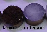 CAG8395 7.5 inches 25mm coin purple plated druzy agate beads