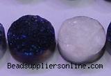 CAG8396 7.5 inches 25mm coin blue plated druzy agate beads