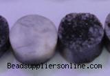 CAG8397 7.5 inches 25mm coin black plated druzy agate beads