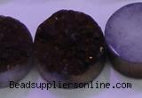 CAG8405 7.5 inches 30mm coin purple plated druzy agate beads