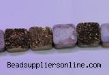 CAG8420 7.5 inches 10*10mm square gold plated druzy agate beads