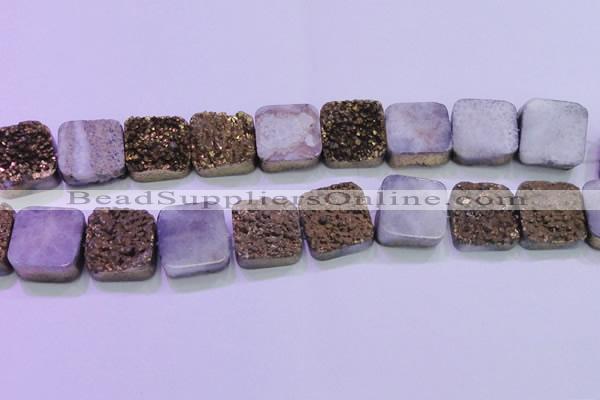 CAG8427 7.5 inches 25*25mm square gold plated druzy agate beads