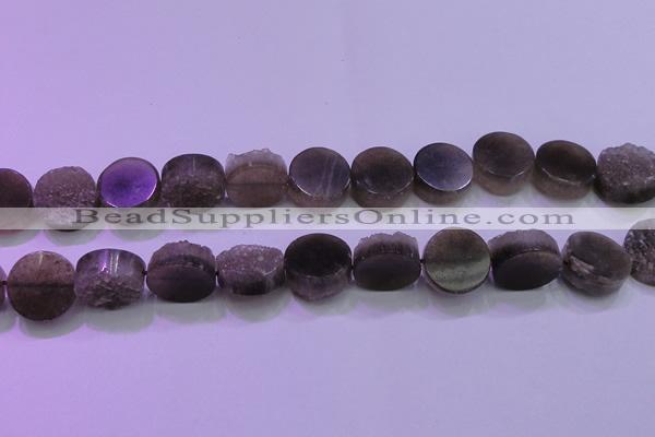 CAG8434 15.5 inches 18mm coin grey druzy agate gemstone beads