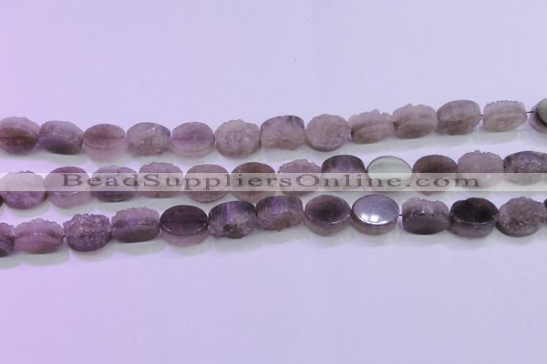 CAG8441 15.5 inches 10*14mm oval grey druzy agate gemstone beads