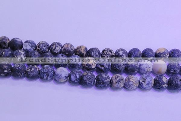 CAG8655 15.5 inches 14mm round matte blue ocean agate beads