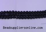 CAG8870 15.5 inches 4mm round matte black line agate beads