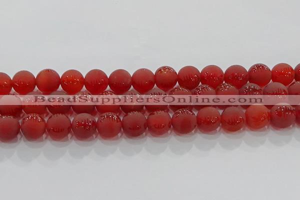 CAG8908 15.5 inches 8mm round matte red agate beads wholesale