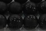 CAG8921 15.5 inches 10mm round matte black agate beads wholesale