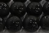 CAG8926 15.5 inches 8mm round matte black agate beads wholesale