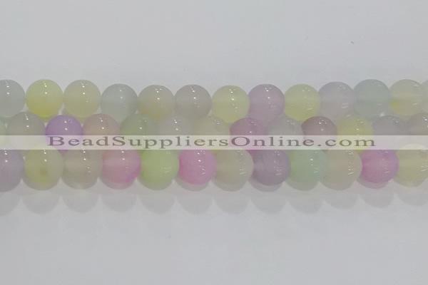 CAG8934 15.5 inches 12mm round matte colorful agate beads wholesale