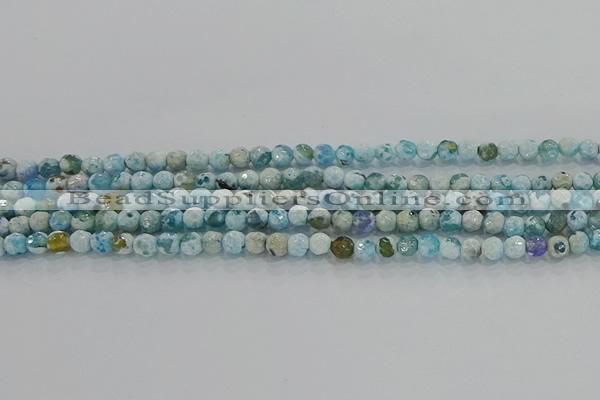 CAG8936 15.5 inches 4mm faceted round fire crackle agate beads