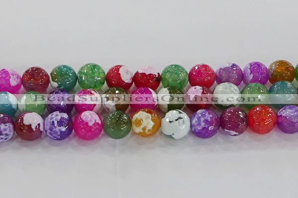 CAG8959 15.5 inches 14mm faceted round fire crackle agate beads