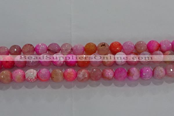 CAG8964 15.5 inches 8mm faceted round fire crackle agate beads