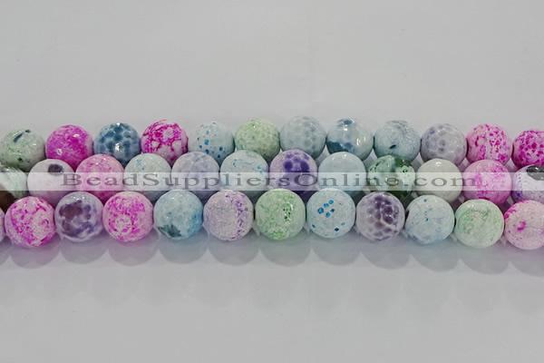 CAG8982 15.5 inches 12mm faceted round fire crackle agate beads