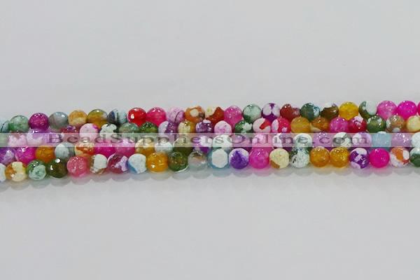 CAG8986 15.5 inches 4mm faceted round fire crackle agate beads