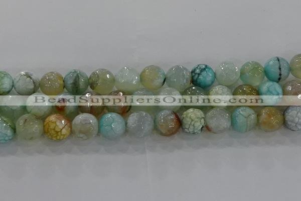 CAG8997 15.5 inches 12mm faceted round fire crackle agate beads