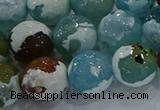 CAG9004 15.5 inches 14mm faceted round fire crackle agate beads