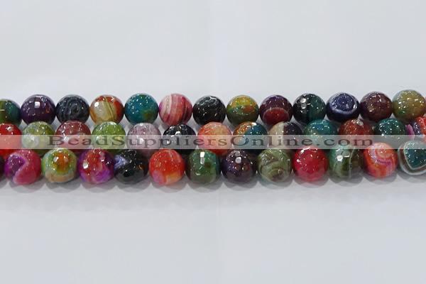 CAG9267 15.5 inches 14mm faceted round line agate beads wholesale