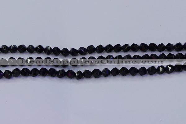 CAG9351 15.5 inches 6mm faceted nuggets black agate beads