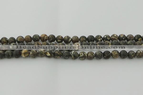 CAG9382 15.5 inches 8mm round matte turritella agate beads