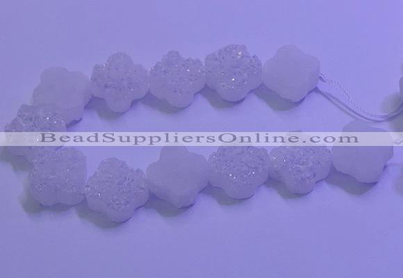 CAG9420 7.5 inches 16*16mm flower white plated druzy agate beads