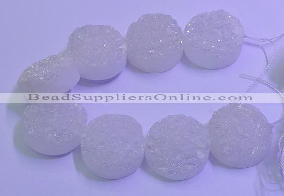 CAG9436 7.5 inches 35mm coin white plated druzy agate beads