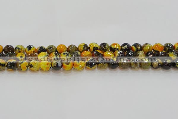 CAG9453 15.5 inches 10mm faceted round fire crackle agate beads