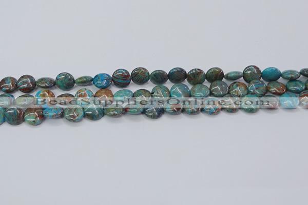 CAG9513 15.5 inches 10mm flat round blue crazy lace agate beads