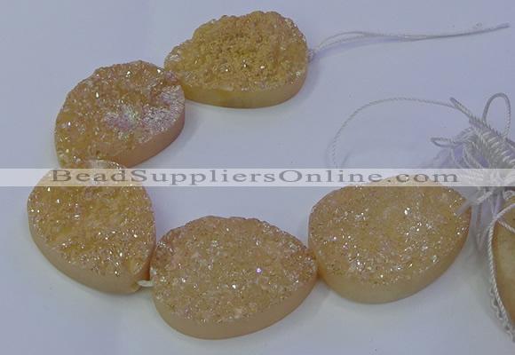 CAG9671 7.5 inches 30*40mm teardrop champagne plated druzy agate beads