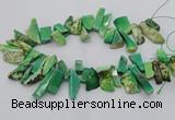 CAG9725 Top drilled 8*20mm - 12*40mm freeform grass agate beads